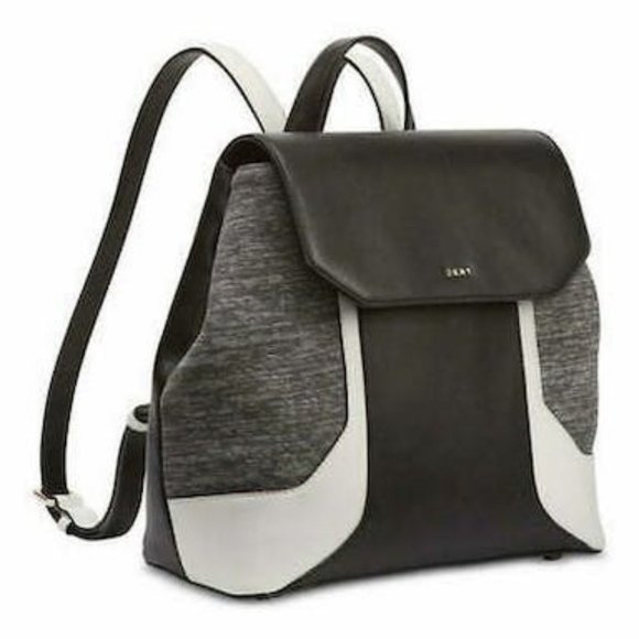 DKNY Jade Flap Black Leather Backpack - Picture 1 of 1